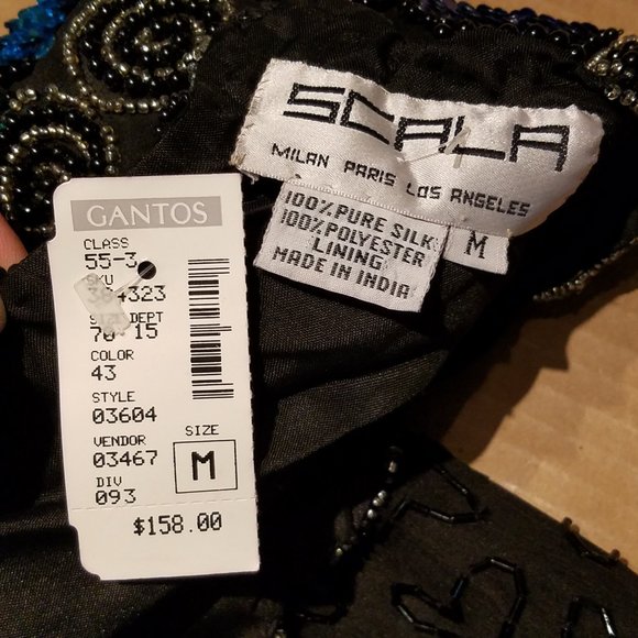 NWT Vintage Scala 100% Silk Beaded Cocktail Dress Gantos - Picture 13 of 13